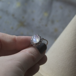 Bague réglable pierre de lune et acier inoxydable