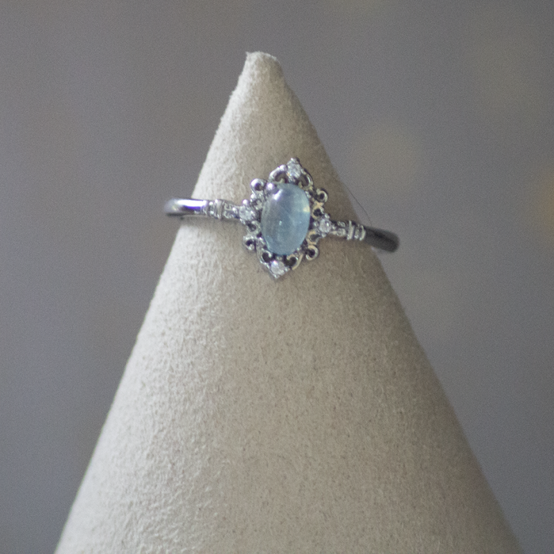 Bague Princesse Aigue Marine et Acier inoxydable réglable