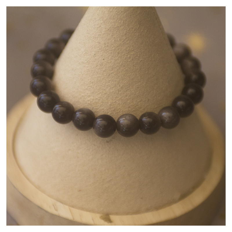 Bracelet 8mm obsidienne argenté