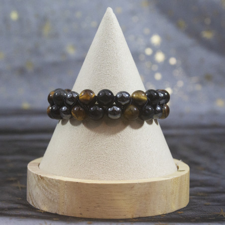 Bracelet tressé Hématite, oeil de tigre et obsidienne
