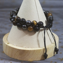 Bracelet tressé Hématite, oeil de tigre et obsidienne