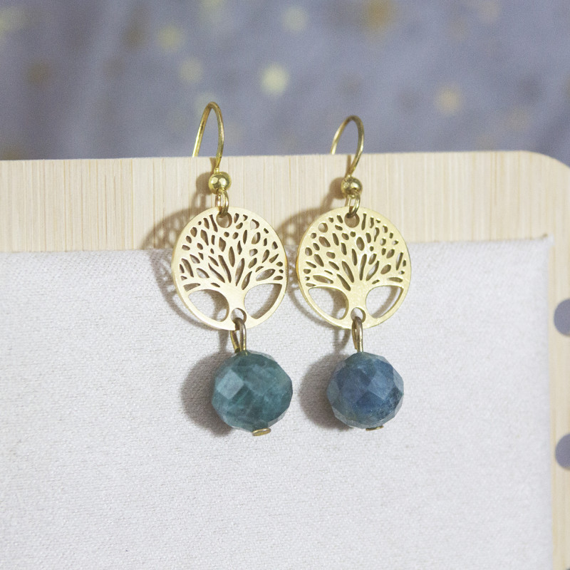 Boucle d'oreille en Apatite et acier inoxydable