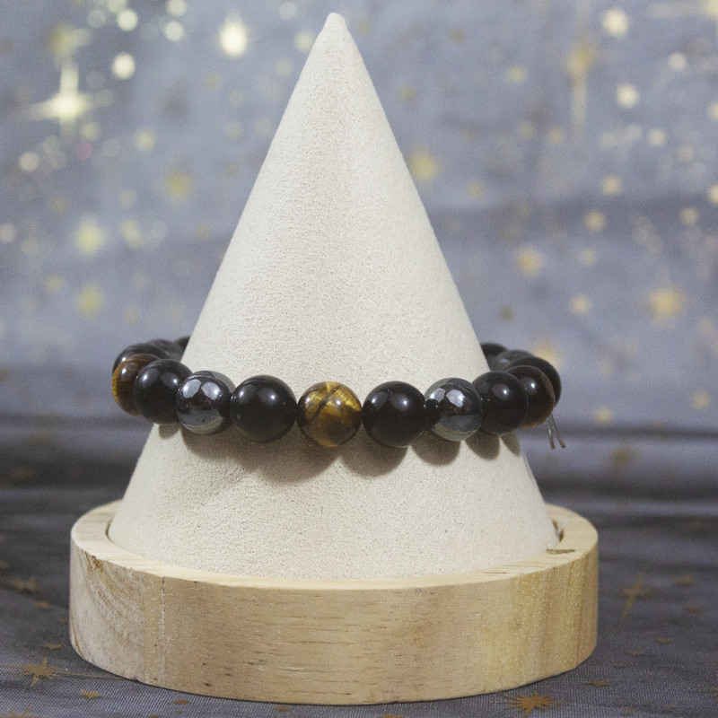 Bracelet Hématite, oeil de tigre et obsidienne