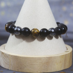 Bracelet Hématite, oeil de tigre et obsidienne